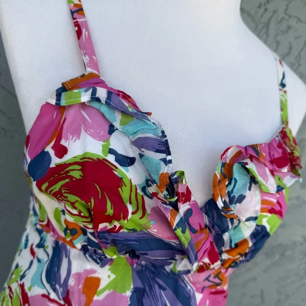 Mercer & Madison Bright Graphic Floral Spaghetti-Strap Cotton Dress Pink Multi 6
